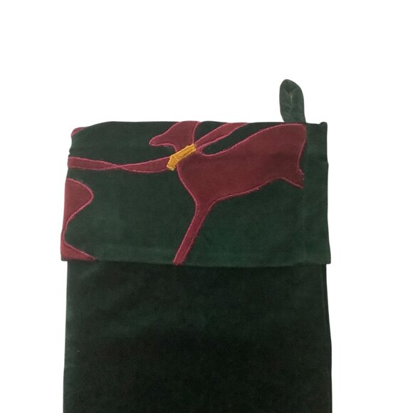 Vtg Velvet Green Christmas Stocking With Reindeer Design 20” NEW NWOT - Picture 2 of 6
